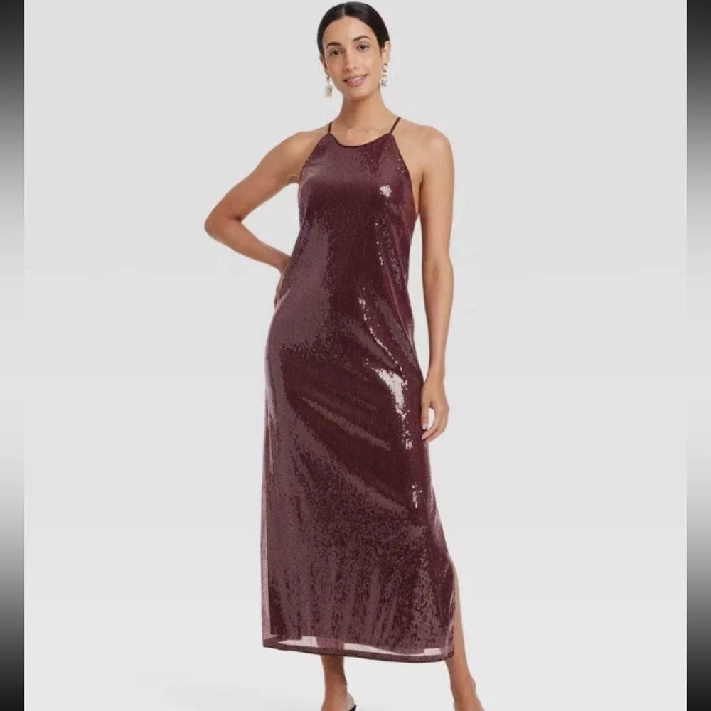 a new day Burgundy Maxi Dress with Sequin Accents